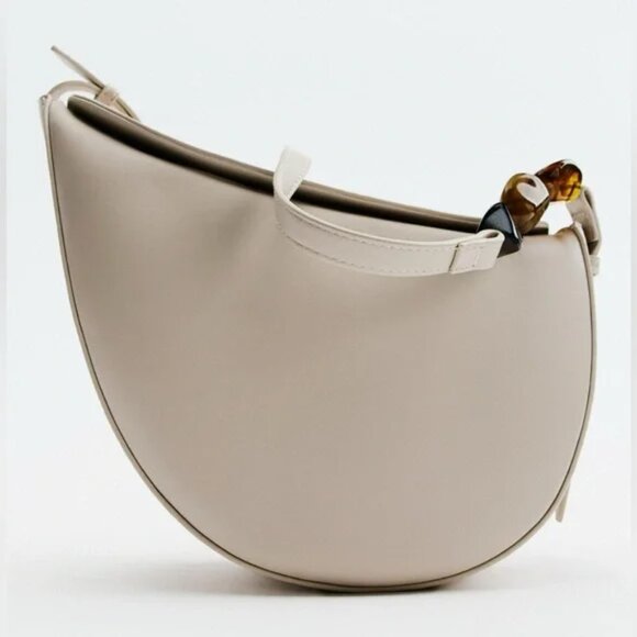 ZARA NWT Chic Beige BEADED ASYMMETRICAL CROSSBODY BAG - Picture 7 of 12